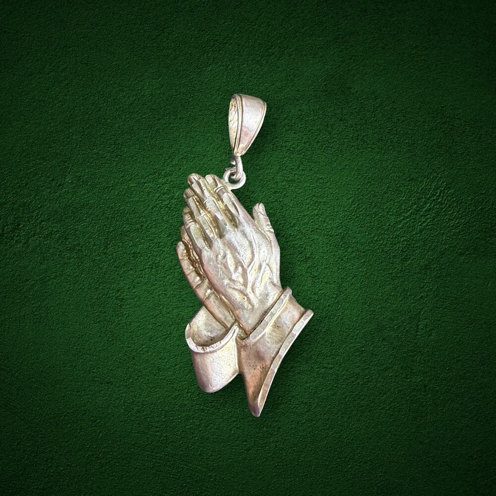Vintage 2000 1 of a Kind Praying Hands Pendant 925 Sterling Silver 6.6g